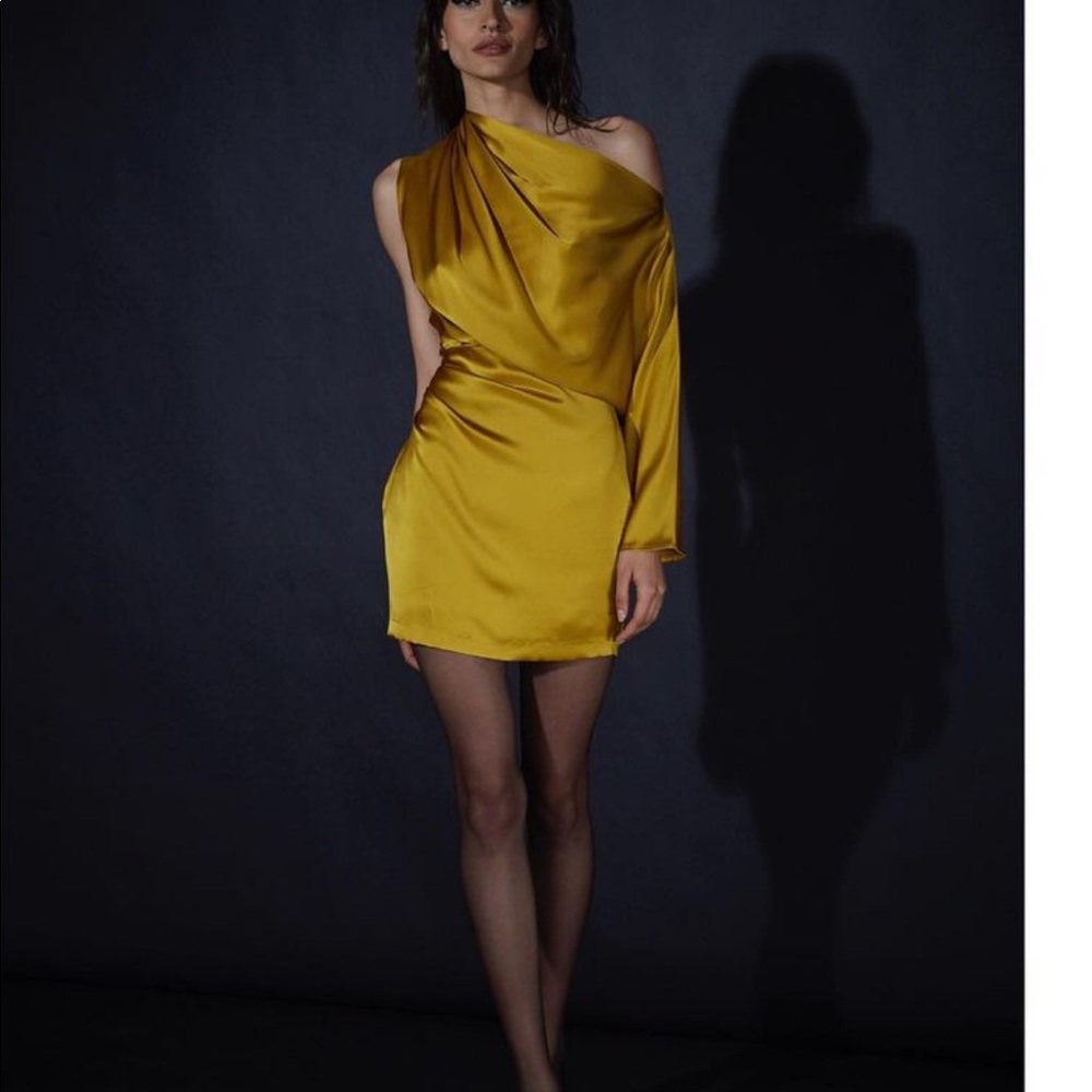 Michelle Mason Yellow Silk asymmetrical mini dress